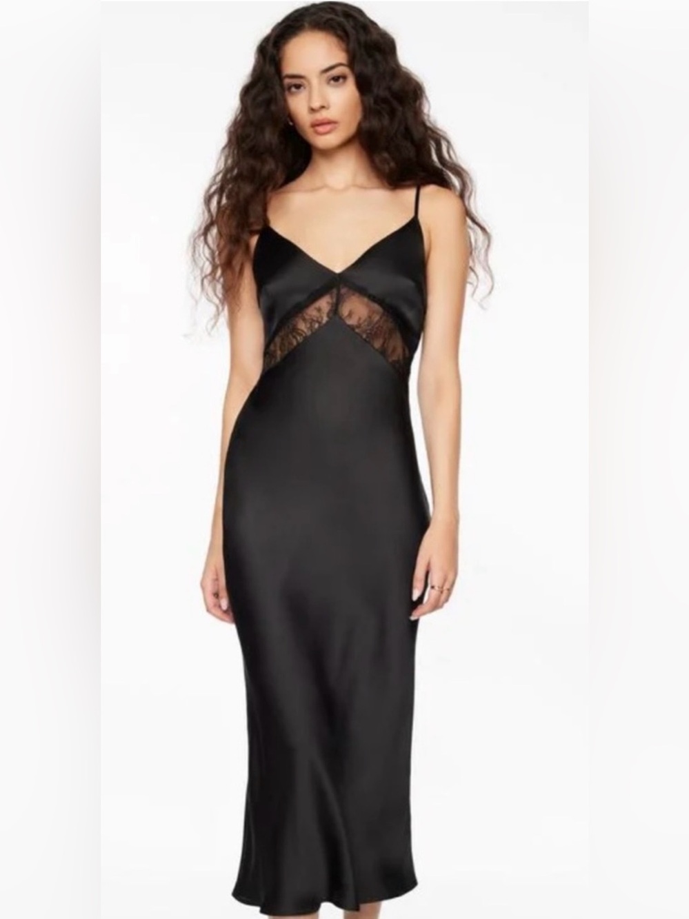 Dynamite Black Satin Lace Slip Midi Dress NWT | Size Small | Date Night